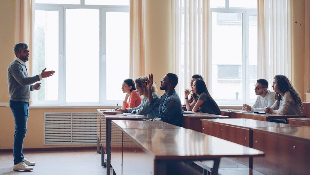 University lecturer leading a seminar with engaged students